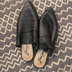 Free People Black Leather Pointed Slip-On Mules